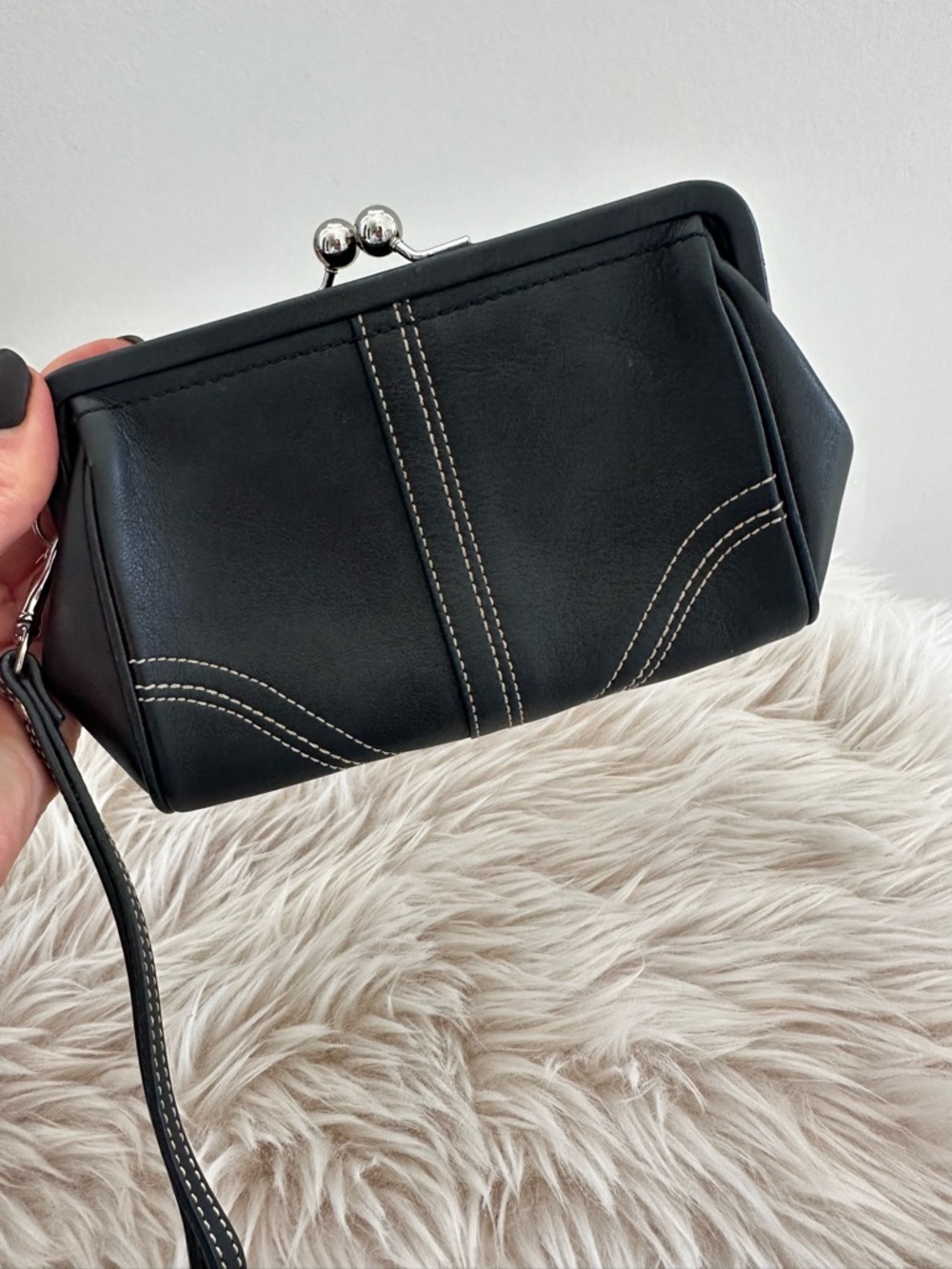 Black Wristlet Clutch with Contrast Stitching - Picture 5 of 5